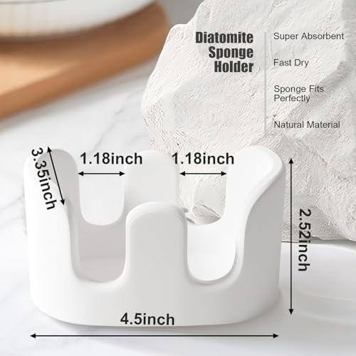 2 Pack Double Sponge Holder, Diatomite Stone Absorbent Sponge Stand