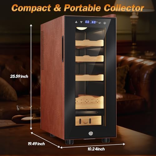 Cigar Humidor with Leather-35L Cooling & Heating Electric Humidor Cabinet, Smart Touch Control Humidity & Temper, Cigar Humidors wtih Spanish Cedar Wood, Digital Display, Safety Lock,Gift for Men