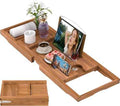Teak Bathtub Tray Caddy, Expandable Wooden Bath Tray for Tub