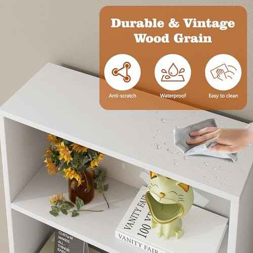 Vongrasig 6-Tier Open Bookcase and Bookshelf with Doors, Floor Standing Farmhouse Display Storage Shelves 71 Inch Wood Tall Bookcase for Home Office, Living Room, Bed Room, White