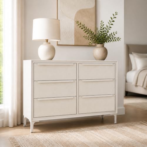 tinge Naima 6-Drawer Premium Fabric Dresser for Bedroom with Waterproof Fabric Exterior, Reinforced Metal Inner Frame (Beige/Off White)