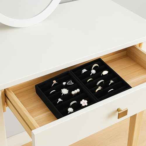 2 PCS Black Velvet Stackable Ring Organizer Tray, Earrings Display Tray Storage, Small Jewelry Trays, Display Storage Insert Holder for Ring Earrings Jewelry (8 Slots)