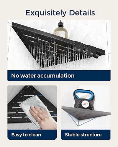 Black Shower Corner Shelf, 10" Slot Design Recessed Shower Shelves