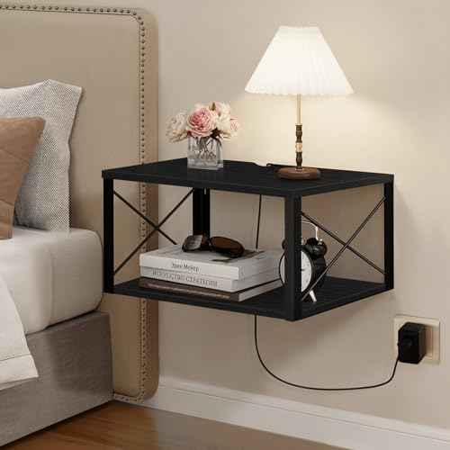 Homode Floating Nightstand, 2 Tier Wall Mounted Nightstand with Cable Hole