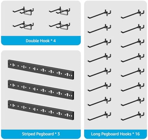 CCCEI 3 Modular Pegboard Strip Storage, Metal Peg Slat Wall Mount for