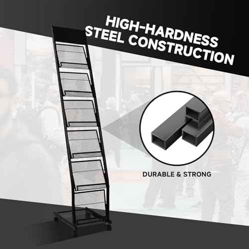 Floor-Standing Magazine Rack 6-Layer with Wheels, Brochure Display Stand for Exhibitions, Office, and Any Organization Requiring Information Display