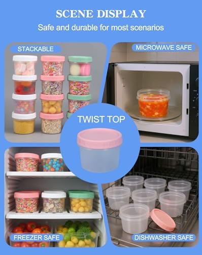 Food Storage Containers - 12 Pack 6.8 oz Freezer Storage Containers with Twist Top Lids, Leakproof, BPA Free, Microwave & Dishwasher Safe Takeout Container - Ideal for Soup and More