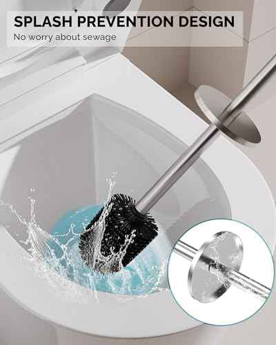 Toilet Brush and Holder Set, Stainless Steel Toilet Bowl Brush with Lid, Rust Proof Toilet Cleaner Brush with Caddy, Durable Bristles, Splash Proof, Ideal for Bathroom (1 Pack, Brushed Nickel)