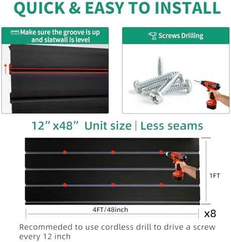 FRAYSCENT Slat Wall Paneling Garage Slat Wall Storage Systems Slatwall Panels Power Tool Organizer Wall Mount, PVC Garage Storage & Organization Products Slate Board (Black, 4ft x 8ft)