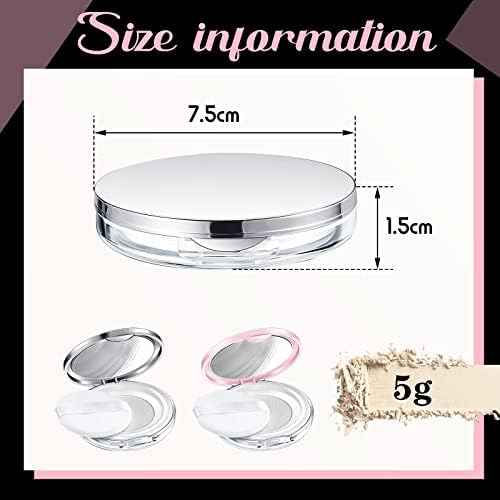 Cunhill 2 Pcs 0.17 oz Loose Powder Container with Puff, Pink, Silver
