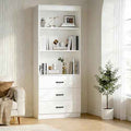 70" H Bookshelf with Drawers, Tall Bookcase with 3-Tier Open Shelves, Bookshelf and Bookcase with Storage Cabinet for Home Office,Living Room(White, 6-Tier)