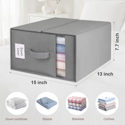 Large Bed Sheet Organizers and Storage for Linen Closet, 4 Pack Grey