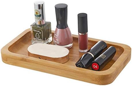INIUNIK Glass Qtip Holder with Vanity Tray, Apothecary Jars Bathroom Accessories Bathroom Canisters Organizer Countertop Q Tip Holder for Cotton Ball Round Swab Pad Hair Ties Floss Perfume Jewelry