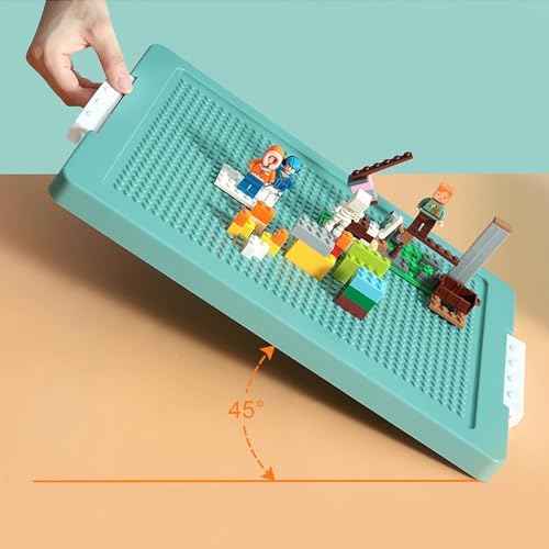Toys Storage Organizer Box for Lego, Toy Storage Box with Building Plate Lid and Removable Tray, Building Block Storage, Stackable Plastic Organizer Bins(Green)