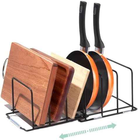 Cutting Board Organizer, Adjustable Pot and Pan Organizer Rack, Kitchen Cabinet Holder for Cutting Board,Baking Tray, Cookie Sheet, Bakeware Organizer for Countertop