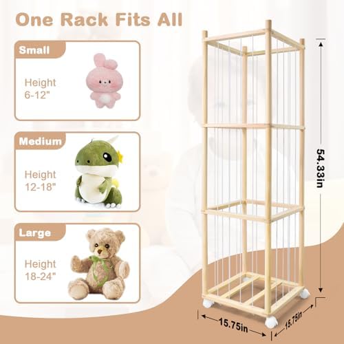 Stuffed Animal Storage, Wood Stuffed Animal Zoo Storage with Brake Wheels, Space Save Toy Organizer, Large Capacity Stuffed Animal Holder, Perfect for Nursery Playroom Kidroom Bedroom-54.3 Inch