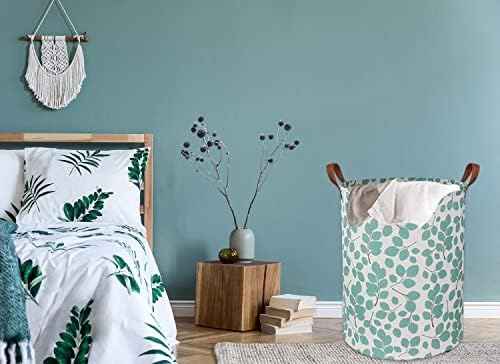 Laundry Baskets,Canvas Fabric Laundry Hamper,Collapsible Toy Storage Organizer Bins,Gift Basket for Bedroom, Clothes, Nursery,Kids,Boys (Eucalyptus leaves)