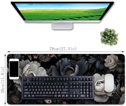 Black and White Mouse Pad,Floral Mouse Pad Desk Mat,Large Mousepad