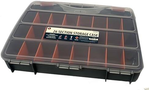 SE Adjustable 26-Compartment Plastic Storage Box - 18x12x3 Inch Organizer with Triple Lock, Translucent Lid, and Sturdy Handle - Ideal for Tools, Crafts, and Small Parts -