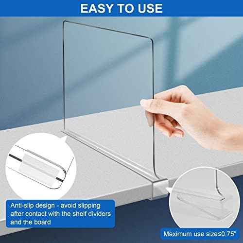 Acrylic Shelf Dividers for Closet Organization 6PCS Closet Shelf Divider Closet Dividers for Shelves Shelf Organizer for Closet Shelf Organizer For Wood Closet Separator Clear