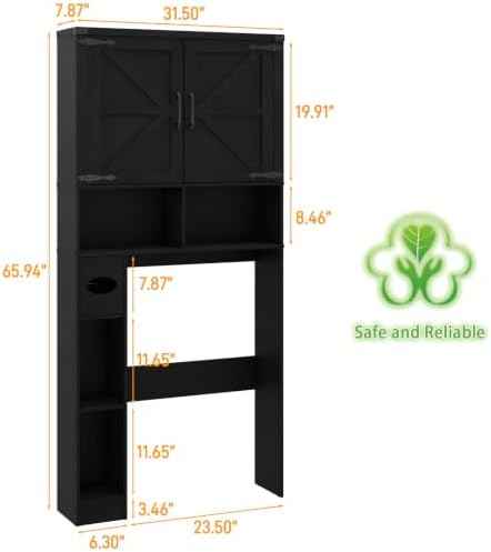Vabches Over The Toilet Storage Cabinet with 2 Barn Doors, Pure Black