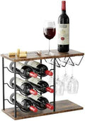 Nuovoware Wine Racks Countertop, Wine Bottle Holder for 6 Bottles & 4 Glasses Holder, Metal Wine Storage Organizer for Kitchen, Bar, Table, Cabinet, Wine Cellar, Wooden