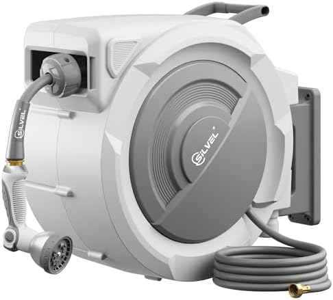 SILVEL Retractable Garden Hose Reel, 1/2 in x 115ft Wall Mount Heavy Duty Automatic Hose Reel with 10 Pattern Nozzle, Any Length Lock & Slow Return System, 180°Swivel Bracket Upgraded UV Resistant
