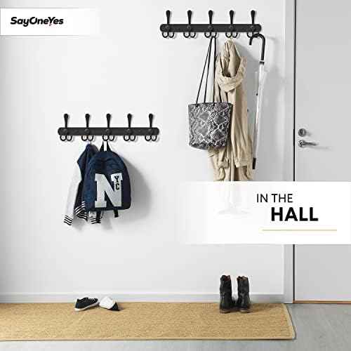 Coat Rack Wall Mount with 5 Tri Hooks – 16 Inch Stainless Steel Coat Hook Rack, Heavy Duty Wall Mounted Organizer for Coats, Hats, Towels, Robes, Bags, Scarves, Entryway, Bathroom - Black 2 Pack