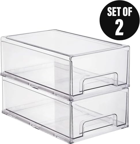 Clear Plastic Stackable Storage Drawers Bins, Perfect for Kitchen Pantry Organization and Storage, Under Sink Organizer, Pull Out Cabinet Organizer, Makeup, Bathroom Storage Containers for Organizing