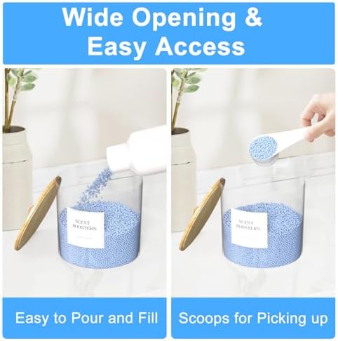 3+1 Pack Laundry Pods Containers & Dryer Sheet Holder & Laundry Detergent Dispenser, Laundry Room Organization and Storage Jars with Lids, Labels and Scoops for Scent Booster, Powder, Pods