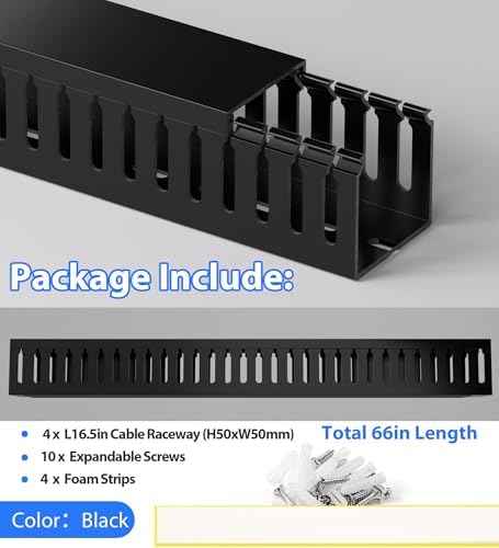 2" H x 2" W Cable Raceway, 66in Under Desk Wire Management Channel, Black