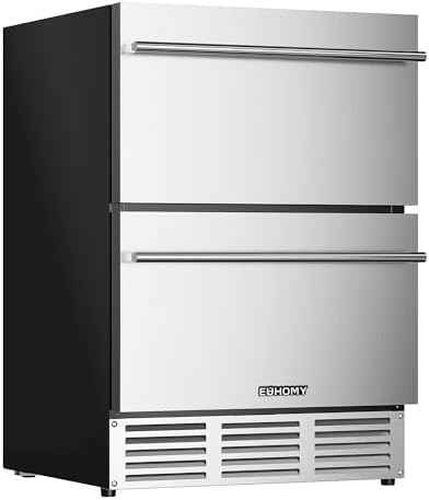 EUHOMY 24 Inch Under Counter Double Drawer Fridge, Outdoor Refrigerator