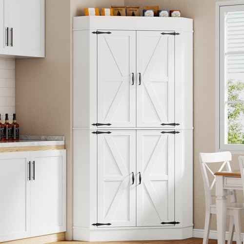 71" Tall Corner Cabinet,Kitchen Pantry Storage Cabinet with Doors & Shelves