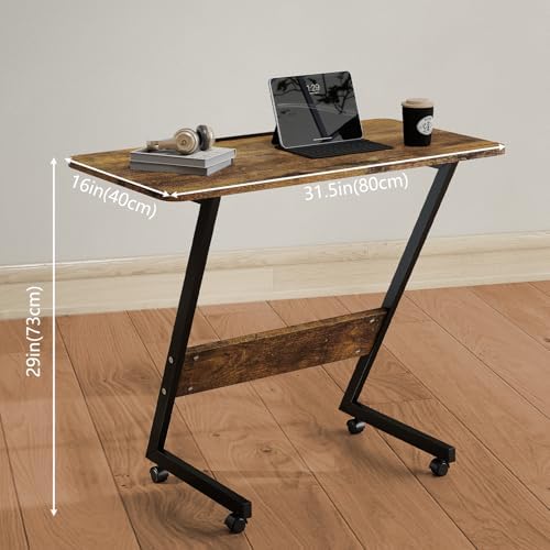 Funecy Overbed Bedside Table with Wheels,Small Desk Portable Rolling,Overbed Table Home Use, Portable Computer Desk,Movable Desk (Rustic Brown)