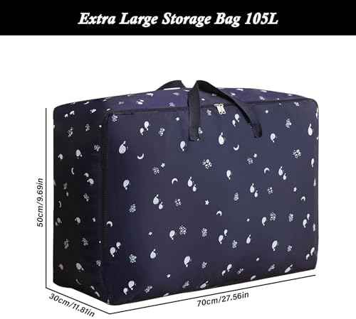 105L Extra Large Storage Bags for Pillow, Blanket, Quilt, King Comforter, Bedding, Clothes, Sheets - Folding Moving Storage Bag Closet Organizers with Strong Handles & Zippers (2 Pack, Blue)