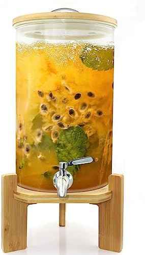 Glass Drink Dispenser with Stand,2.1 Gallons Wood Stand Cold Beverage Dispensers-Large Drink Dispensers For Parties,Bars,Restaurants