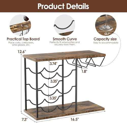 Nuovoware Wine Racks Countertop, Wine Bottle Holder for 6 Bottles & 4 Glasses Holder, Metal Wine Storage Organizer for Kitchen, Bar, Table, Cabinet, Wine Cellar, Wooden