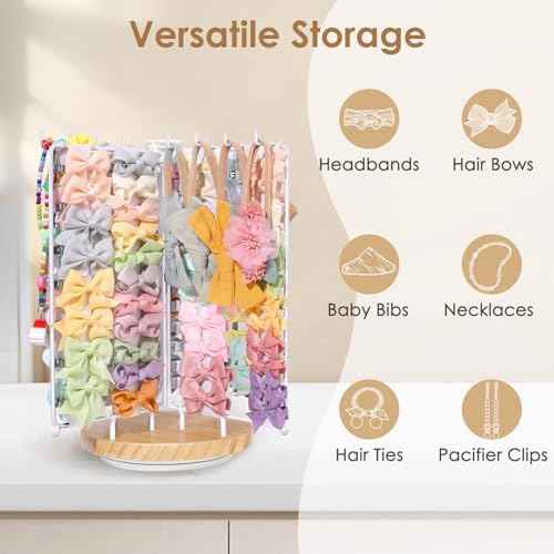 POVETIRE Headband Holder Bow Organizer for Girls,Rotating Hair Bow Storage