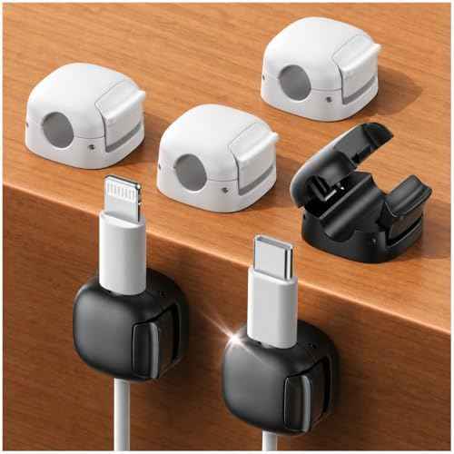 6Pack Cord Organizer - [Dual Spring & Clasp Lock] Cable Management Clips, Adhesive Phone Charger Keeper, Compact Wire Holder for Nightstand/Car, Home Office Desk Accessories Decor Essentials