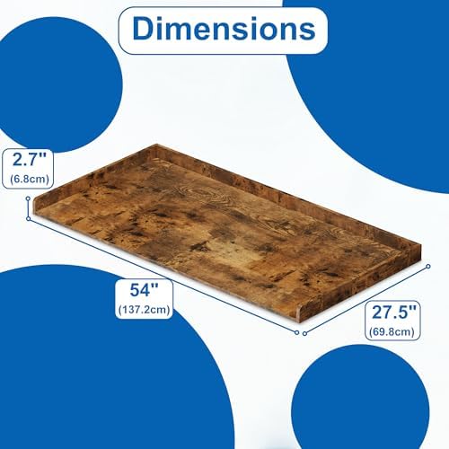 efluky Washer Dryer Countertop, Wood Countertop with Edge Rails for Laundry Room Organization and Storage, Washer Dryer Topper for Laundry Room, 27.5" x 54" Rustic Brown