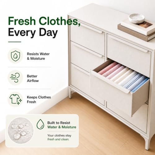 tinge Naima 6-Drawer Premium Fabric Dresser for Bedroom with Waterproof Fabric Exterior, Reinforced Metal Inner Frame (Beige/Off White)