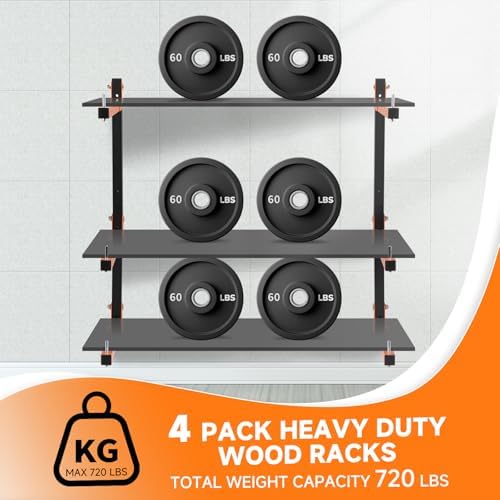 4 Pack Lumber Rack Wall Mount, Heavy Duty Wood Storage Racks, 6-Level System Organizer Shelving, 720 LBS Capacity Hanging Garage Shelves, Orange Brackets Utility Metal Shelf for Indoor and Outdoor