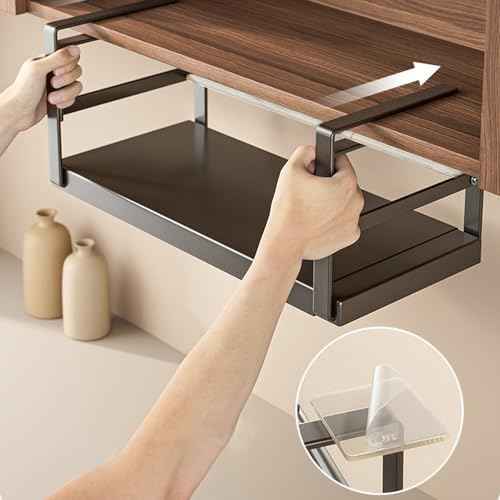 Expandable Under Cabinet Shelf, Hanging Under Shelf Storage Basket,Adjustable Under Cabinet Add-on Storage Racks Slide-in Baskets Organizer for Laundry Room Kitchen Bookshelf White L