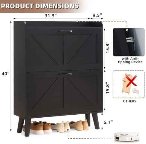 LEYAOYAO Shoe Cabinet Storage for Entryway with 2 Flip Drawers