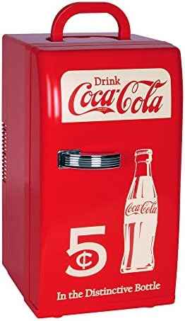 Coca Cola Mini Fridge - Refrigerator for Bedroom Office, Portable Table Top Beverage Cooler, 12V 110V Refrigerador For Drink, Soda, Wine, Use In Car, Dorm, Outdoor, Patio,18 Can