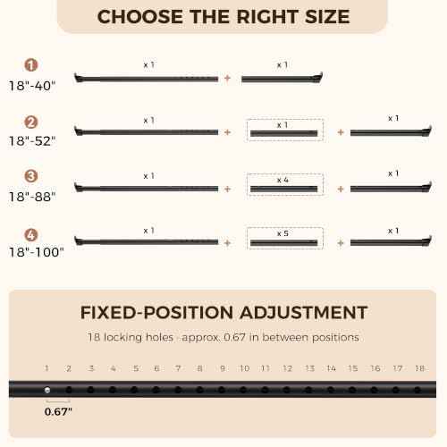 Oval Closet Rod 18-88 Inch Adjustable Closet Rods for Hanging Clothes