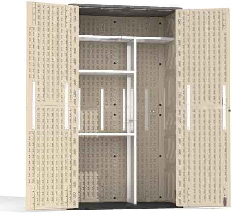 Vertical Storage Shed Shelf, Weatherproof Metal Shelf for 60 cuft Tool Cabinetwith Screw and Nuts Easy Assembly, Ideal for Outdoor Use, 45.6''L×13.2''W×69.9''H, White