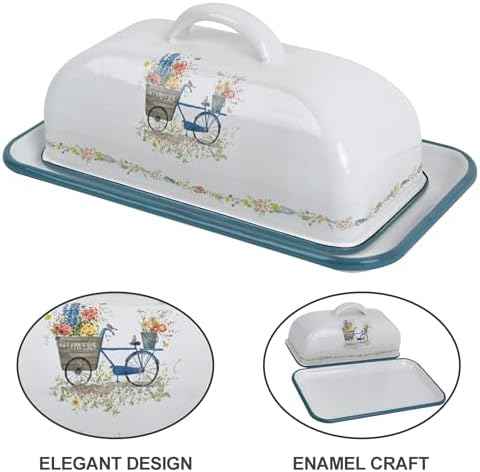 Enamel Butter Dish with Lid Vintage Enamelware Butter Keeper with