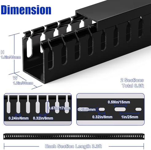 1.6"H x 1.2"W Cable Raceway, 6ft Under Desk Wire Management Channel, Black