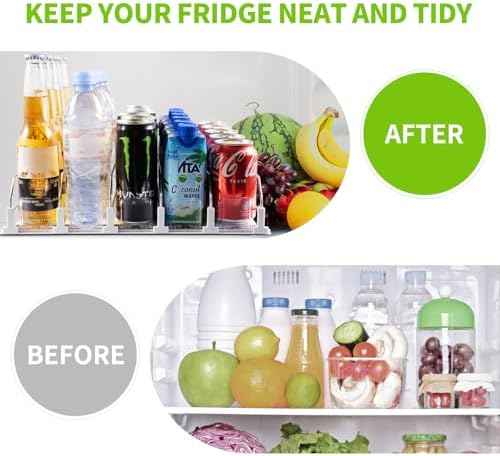 Coanto Drink Organizer for Fridge, Soda Can Organizer for Refrigerator with Automatic Pusher Glide, Adjustable Width Drink Dispenser for Fridge, Holds up to 25 Cans or Bottles, 5 Row